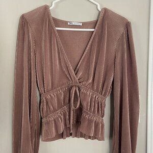 Zara Pleated Champagne Blouse